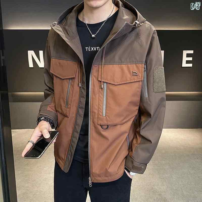 メンズ　ファッション　韓国ファッション　オシャレ　カジュアル　男性用　大歳 店主 春秋 ワークウェア ジャケット カジュアル カラー ブロック スプライシング