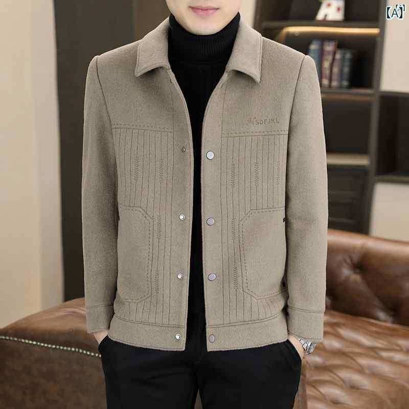 メンズ　ファッション　韓国ファッション　オシャレ　カジュアル　男性用　大歳 秋冬 男性用 製 ウール ジャケット 厚手 カジュアル ショート コート 17,398円