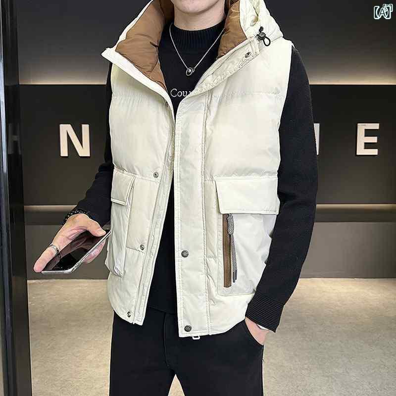 メンズ　ファッション　韓国ファッション　オシャレ　カジュアル　男性用　大歳 秋冬 男性用 カラー ブロック ダウン ベスト ジャケット ハイエンド 暖かい アメリカン ワークウェア トップ
