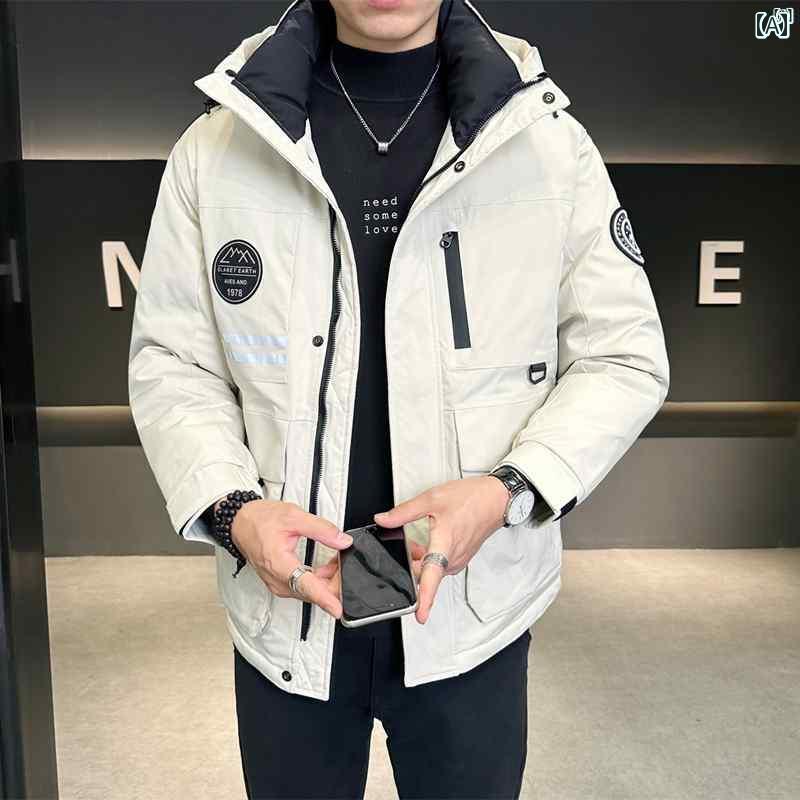 メンズ　ファッション　韓国ファッション　オシャレ　カジュアル　男性用　大歳 フード付き 軽量 ダウン ジャケット メンズ 冬 ファッション カジュアル ワークウェア ダック トップ
