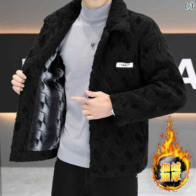 メンズ　ファッション　韓国ファッション　オシャレ　カジュアル　男性用　大歳 ラムウール ジャケット メンズ 秋冬 ベルベット 厚手 カジュアル 汎用性 グレーン コットンジャケット 16,032円