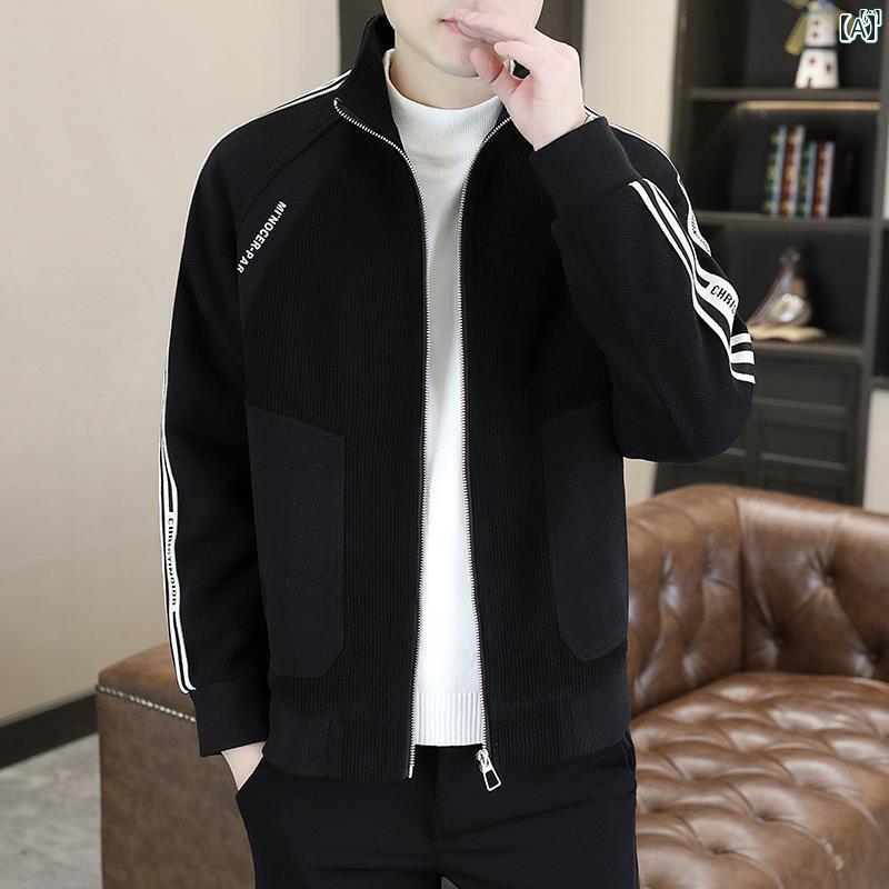 メンズ　ファッション　韓国ファッション　オシャレ　カジュアル　男性用　大歳 スタンドカラー ウール ジャケット メンズ 秋冬 韓国 無地 カジュアル ストライプ トップス
