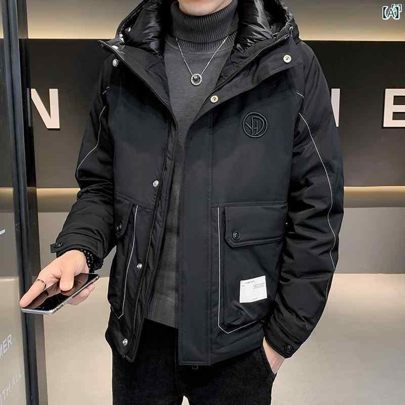 メンズ ファッション 韓国ファッション オシャレ カジュアル 男性用 大歳 ファッション ライト 高級 フード付き ダウン ジャケット 男性 厚手 ショート 秋冬