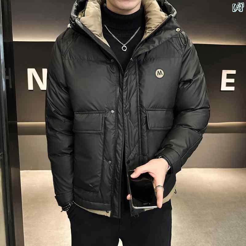 メンズ　ファッション　韓国ファッション　オシャレ　カジュアル　男性用　大歳 ダウン ジャケット メンズ 韓国 フード付き ショート 厚手 冬