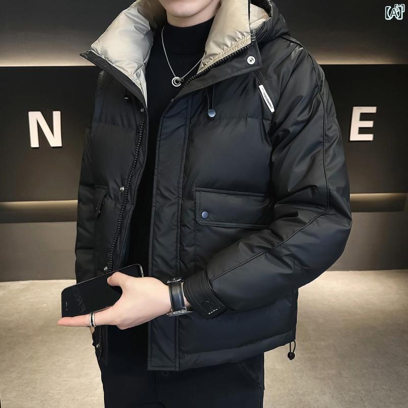 メンズ　ファッション　韓国ファッション　オシャレ　カジュアル　男性用　大歳 色 フード付き ダウン ジャケット 男性用 冬 ハイエンド ファッション カジュアル 暖かい