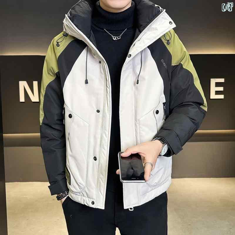 メンズ　ファッション　韓国ファッション　オシャレ　カジュアル　男性用　大歳 秋 ファッション ステッチ フード付き ダウン ジャケット 男性用 トップス