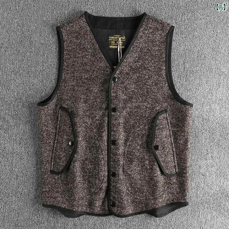 メンズ　メンズファッション　ファッション　男性用　オシャレ 英国 レトロ ファッション 厚手 ウール メンズ ベスト Vネック カジュアル ノースリーブジャケット