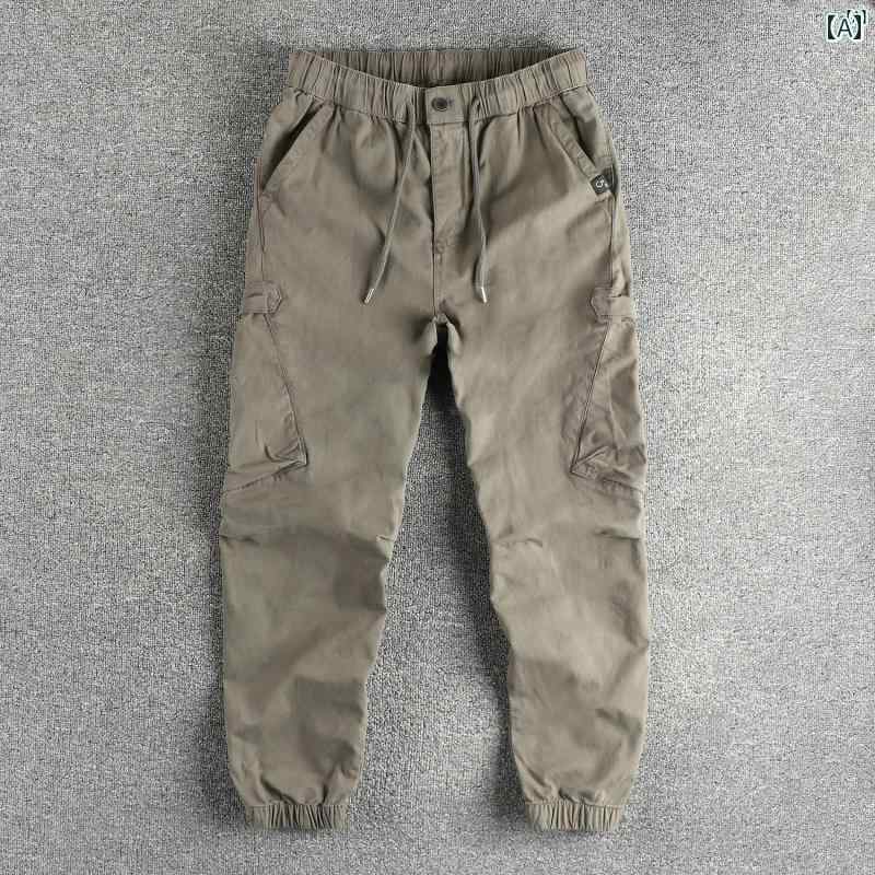 メンズ　メンズファッション　ファッション　男性用　オシャレ ポケット ウォッシュ 加工 ダメージ コットン メンズ ワークカジュアルパンツ アメリカン レトロ レギンス パンツ
