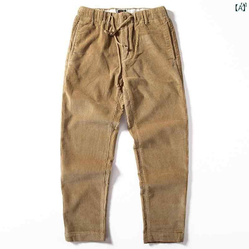 メンズ　ファッション　男性用　カジュアル　オシャレ コーデュロイパンツ メンズ 秋冬 厚手 コーデュロイ カジュアル パンツ アミ カーキ レトロ スモール ストレート