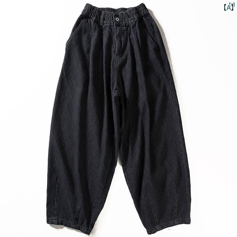 メンズ　ファッション　男性用　カジュアル　オシャレ ジーンズ メンズ 春秋 菱形 ダーク パターン パンツ ワイド レッグ ワークウェア カジュアル キャロット ブルマ