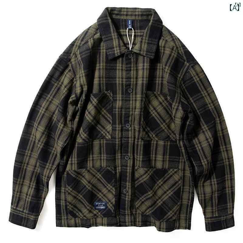 メンズ ファッション 男性用 カジュアル オシャレ チェック柄 シャツ メンズ コットン 秋冬 ワークウェア マルチ ポケット 厚手 長袖 ジャケット 男性用