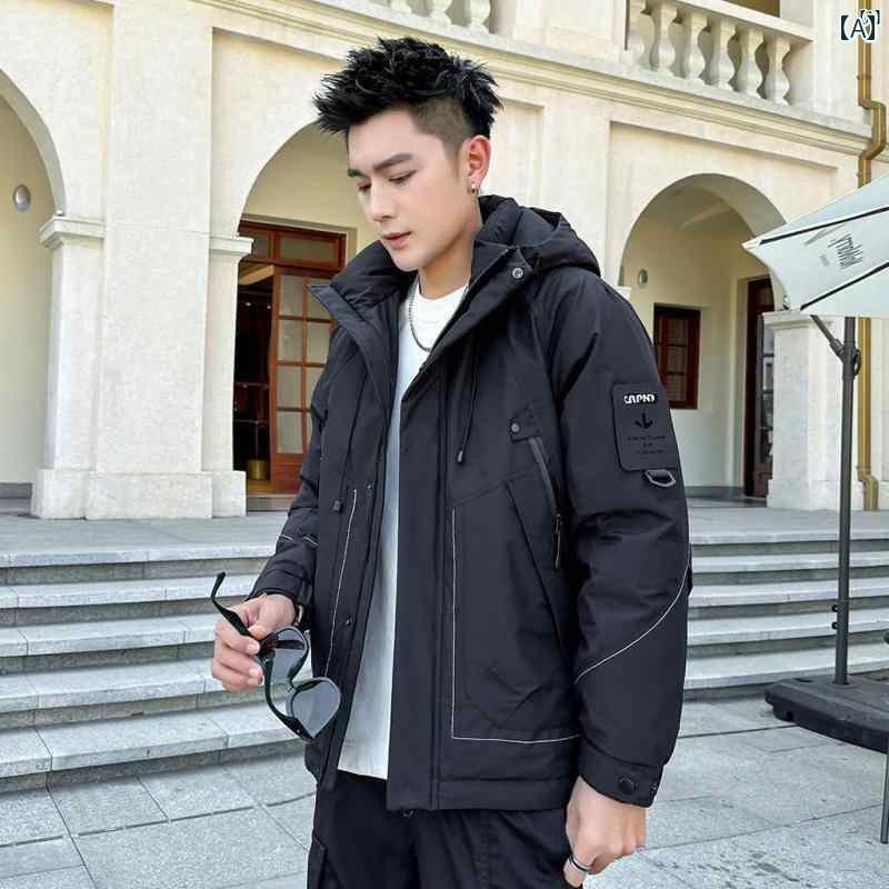 メンズ　ファッション　韓国ファッション　オシャレ　カジュアル　男性用　大歳 ファッション ライト 高級 フード付き ダウン ジャケット 男性用 冬 厚手 暖かい 男性 ワークジャケット