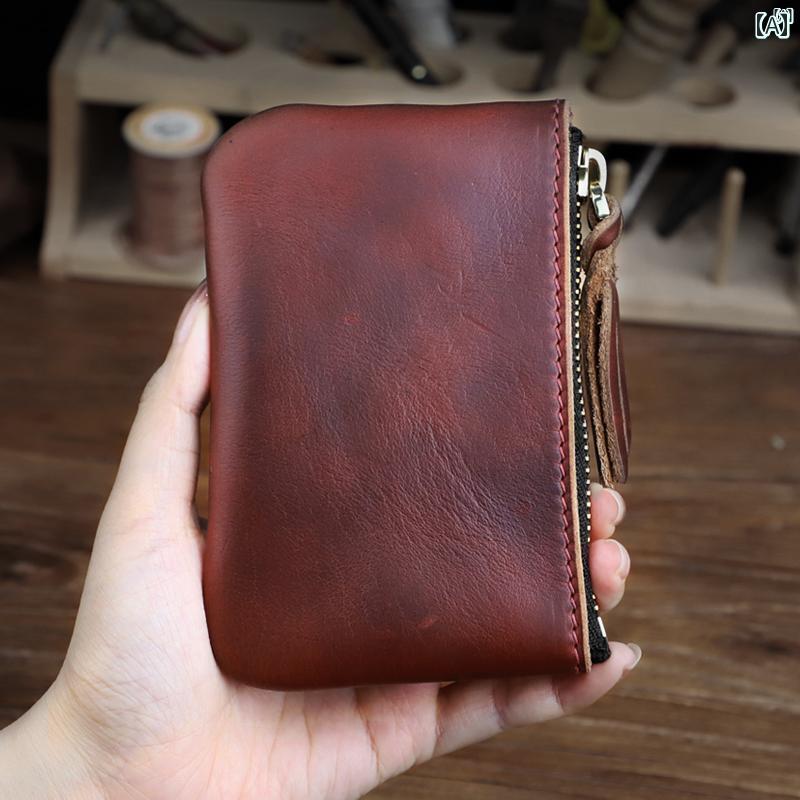 革　おしゃれ　メンズ　 革 ホー ウィン レザー ウィン小銭入れ レトロ小銭入れ 革 ショート ジッパー カード バッグ
