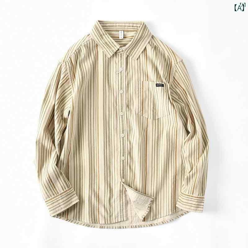 メンズ　男性　メンズファッション　オシャレ　カジュアル 紳士服 コットン コーデュロイ 縦縞 長袖 シャツ 春 新