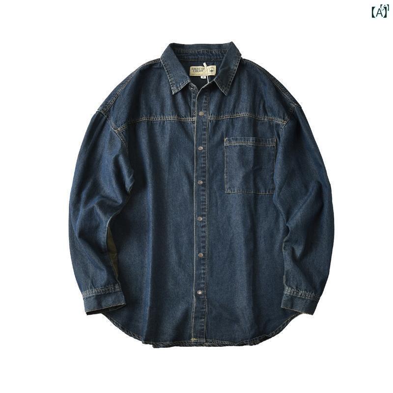 メンズ　男性　メンズファッション　オシャレ　カジュアル テール グッズ デイリー シングル コットン ウォッシュ スプライシング カジュアル 長袖 デニムシャツ メンズ 秋 0903