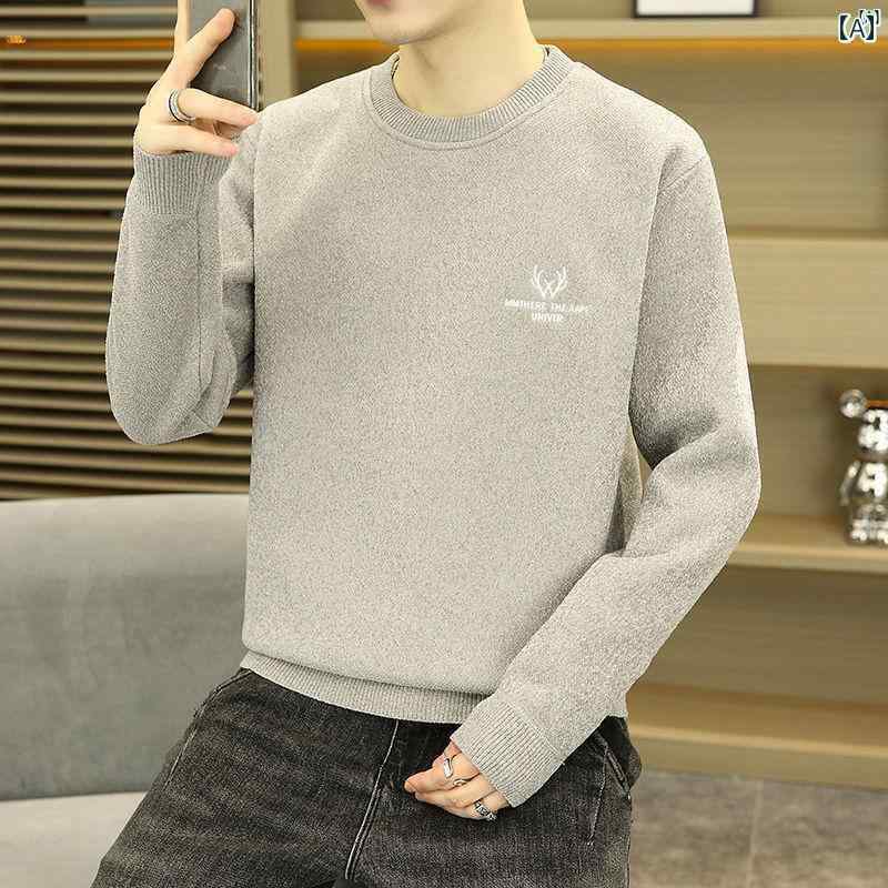 メンズ　男性　メンズファッション　オシャレ　カジュアル シェニールセーター 秋冬新 ファッション ラウンドネック ニット トップ ハイエンド ベース レイヤー セーター