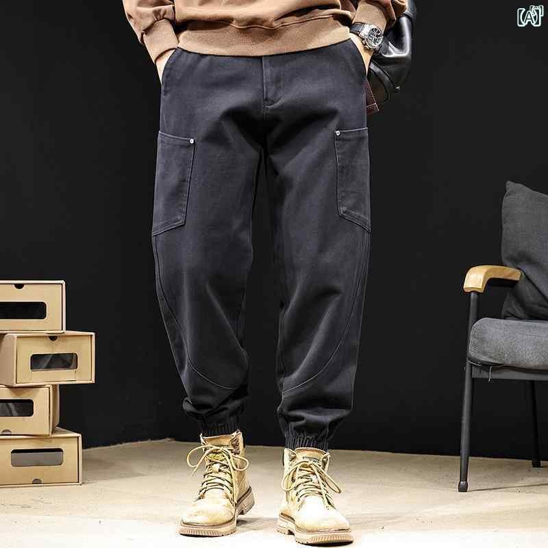 メンズ　男性　メンズファッション　オシャレ　カジュアル アメリカン レトロ オーバー オール 男性用 秋冬 メンズ マルチ バッグ カジュアル パンツ 大きいサイズ レギンス メンズパンツ