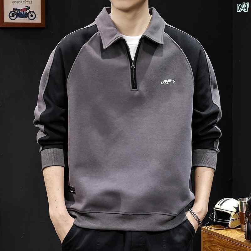 メンズ　男性　メンズファッション　オシャレ　カジュアル ポロ ジッパー スウェットシャツ 男性用 春秋 紳士服 大きめ サイズ メンズファッション 服