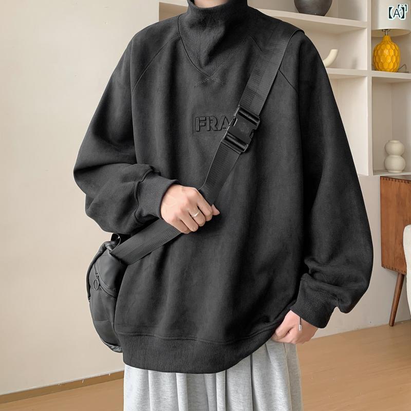 メンズ 流行り物 心地好い 秋冬 成人男性用 黒いこと 二分の一 タートルネック ヘビーウェイト トレイナー 天鵝絨 手ごわい アメリカン レトロ 上衣 朦々たる ティーシャツ サーマルジャケット その他-メンズファッション