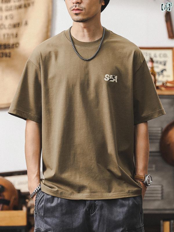 メンズ　カジュアル　男性　オシャレ アメリカ レトロ メンズ 半袖 Tシャツ 夏 厚手 コットン 四分袖 大きいサイズ トップ