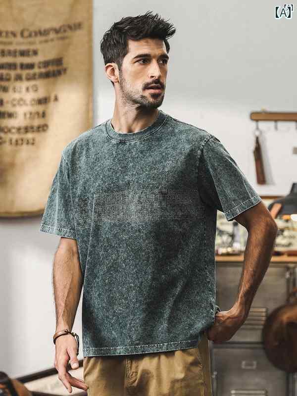 メンズ カジュアル 男性 オシャレ ジェイ レノ アメリカン レトロ ダメージ メンズ 半袖 Tシャツ 夏 ヘビー コットン 男性用
