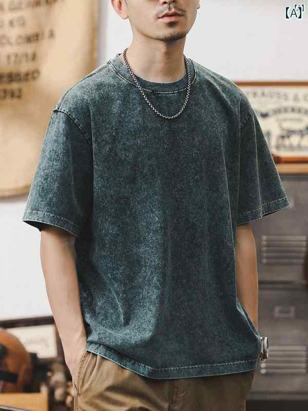 メンズ　カジュアル　男性　オシャレ ジェイ レノ アメリカン レトロ ヘビーウェイト ダメージ Tシャツ メンズ 半袖 夏 ファッション カジュアル コットン トップス