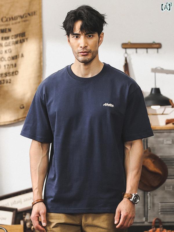 メンズ　カジュアル　男性　オシャレ アメリカン レトロ 半袖 メンズ 夏 Tシャツ コットン ヘビー メンズファッション トップ