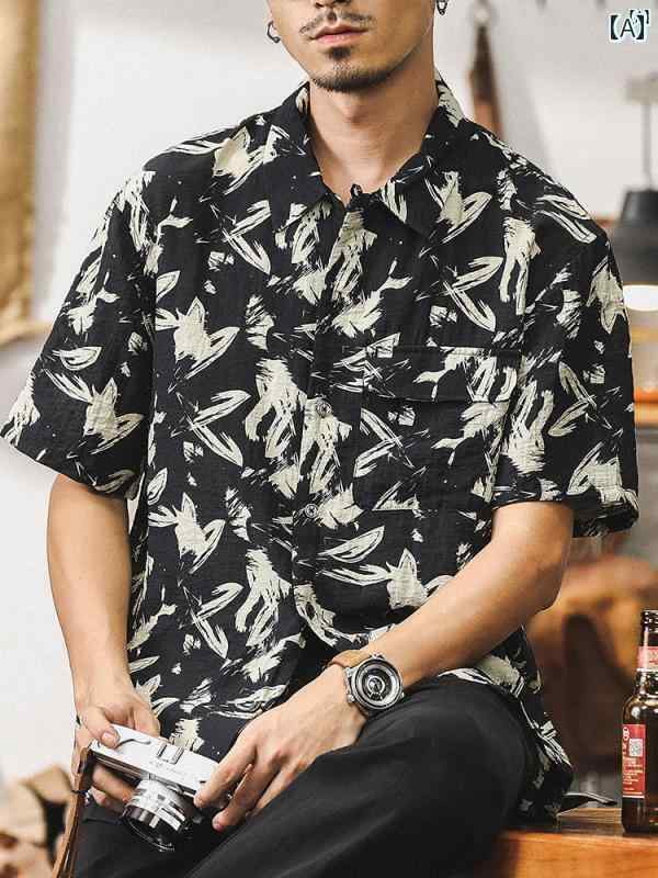 メンズ　カジュアル　男性　オシャレ 夏 薄手 リネン クール 花柄 シャツ メンズ 半袖新 ファッション たり 通気性 カジュアル メンズシャツ