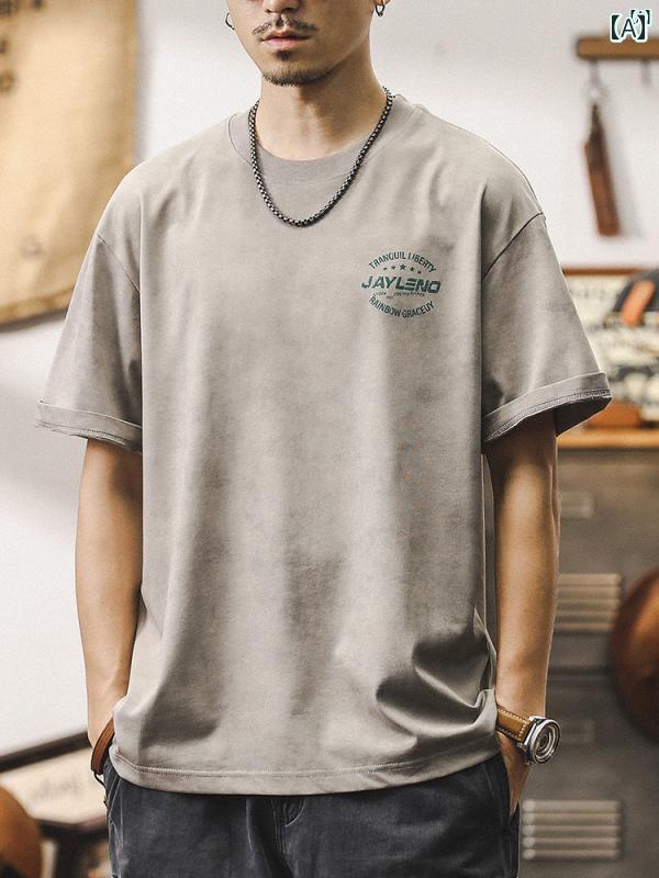 メンズ　カジュアル　男性　オシャレ ジェイ レノ 夏 クール Tシャツ メンズ アメリカン レトロ トップ プリント 半袖 男性用