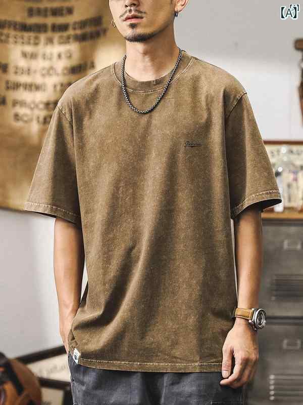 メンズ　カジュアル　男性　オシャレ ジェイ レノ ナノ ストーンウォッシュ ヘビーウェイト 半袖 Tシャツ メンズ 夏 バティック レトロ コットン
