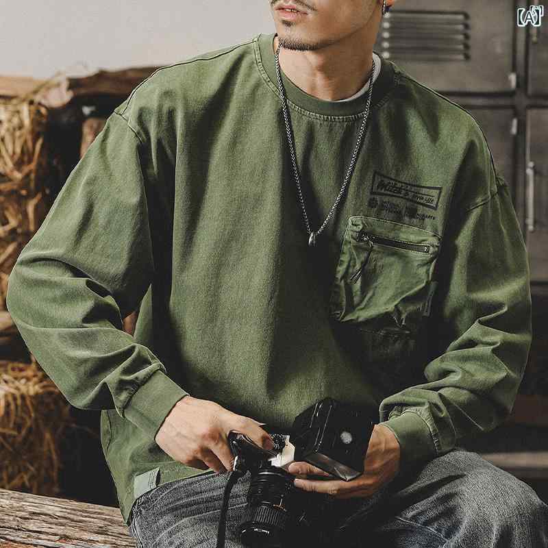 メンズ　カジュアル　男性　オシャレ アメリカン レトロ コットン 長袖 Tシャツ 男性用 秋 たり 大きいサイズ アウトドア カジュアル メンズトップス