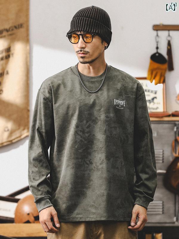メンズ　カジュアル　男性　オシャレ ジェイ レノ アメリカン レトロ 長袖 Tシャツ 秋 270 g 厚手たり 雲 染め 洗いざらし トップス