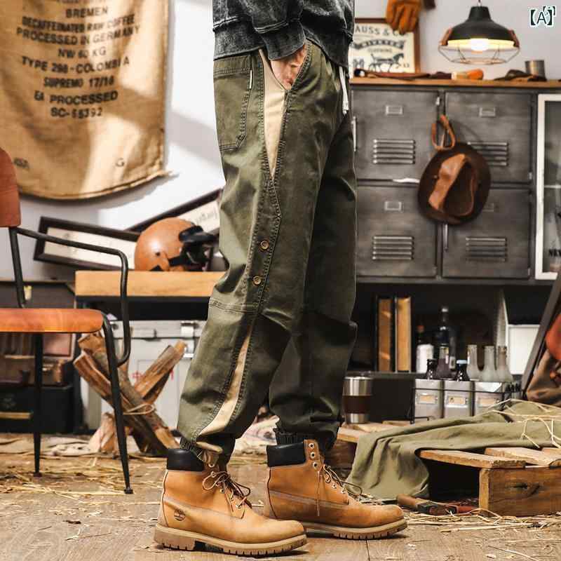メンズ　カジュアル　男性　オシャレ 秋 男性用 アメリカン レトロ ワークウェア パンツ 色 レギンス 付き たり 大きいサイズ カジュアル