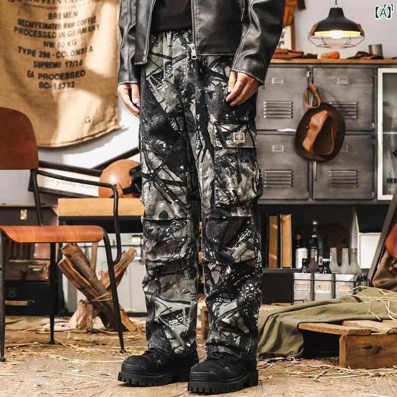メンズ　カジュアル　男性　オシャレ アメリカン 迷彩 オーバー オール 秋 戦術的 機能 ハンティング ウェア ストレート カジュアル パンツ
