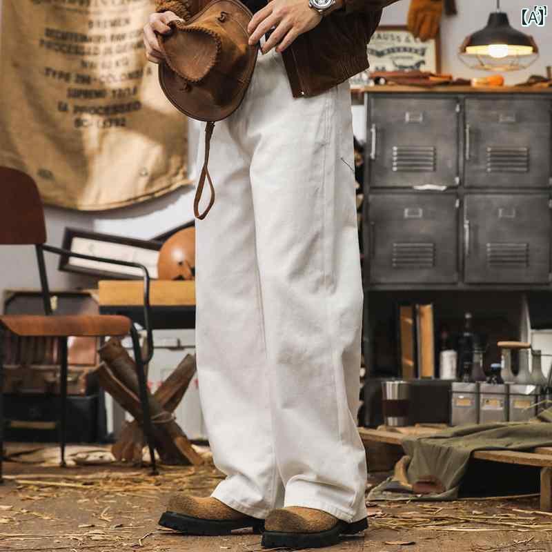 メンズ　カジュアル　男性　オシャレ ジェイ レノ ホワイト ジーンズ ストレート ファッション ワイド レッグ カジュアル パンツ 秋 アメリカン