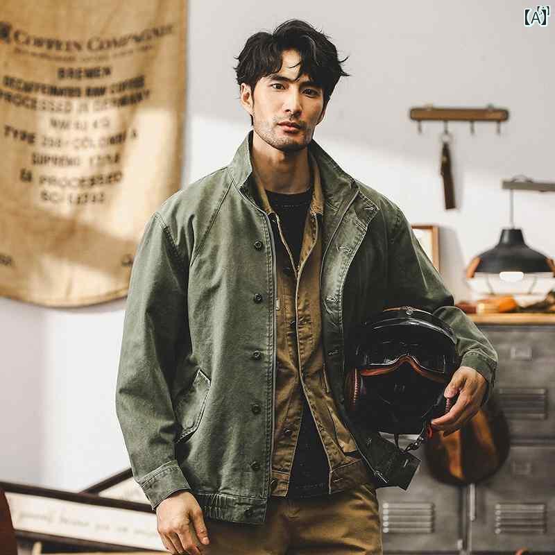 メンズ 心地よい 成人男性 オシャレ アメリカン レトロ 古典派音楽 M 65 上衣 秋 意中の女 カーキ 狩り立てる 駆け引き 飛翔 細工物お召しもの 成人男性