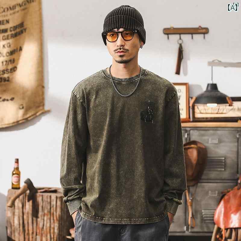 メンズ カジュアル 男性 オシャレ アメリカ 300 グラム ヘビーウェイト バティック スノーフレーク レトロ Tシャツ 長袖 秋 男性用 トップ