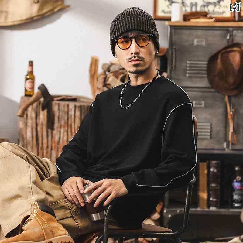 メンズ　カジュアル　男性　オシャレ アメリカン レトロ 快適 ソフト 通気性 3グラム ヘビーウェイト 長袖 Tシャツ 秋 男性用 たり ブラック ボトム シャツ