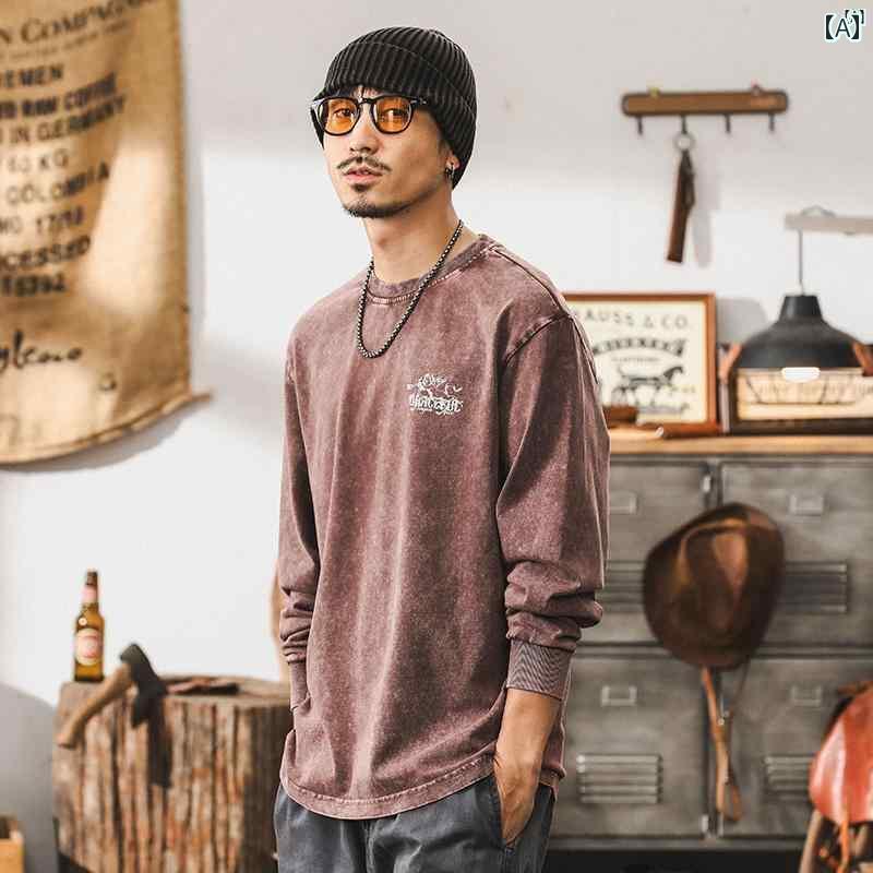 メンズ カジュアル 男性 オシャレ アメリカン レトロ 300 グラム ヘビーウェイト 長袖 Tシャツ オールド プリント 秋 トップス