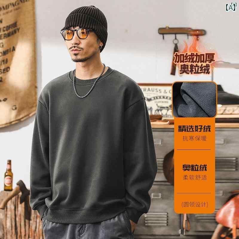 メンズ　カジュアル　男性　オシャレ アメリカン レトロ 3 グラム ヘビーウェイト ラウンドネック スウェットシャツ 男性用 秋冬 裏起毛 厚手 カジュアル トップ
