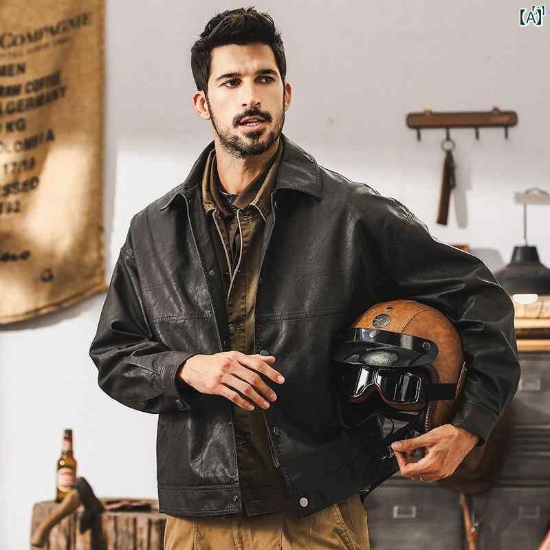 2色 レザージャケット カジュアル ハード アメリカン レトロ