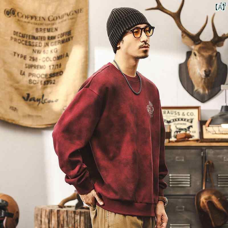メンズ　カジュアル　男性　オシャレ アメリカン レトロ 300 グラム ヘビー レッド スウェットシャツ 秋冬服 トップス 6,305円