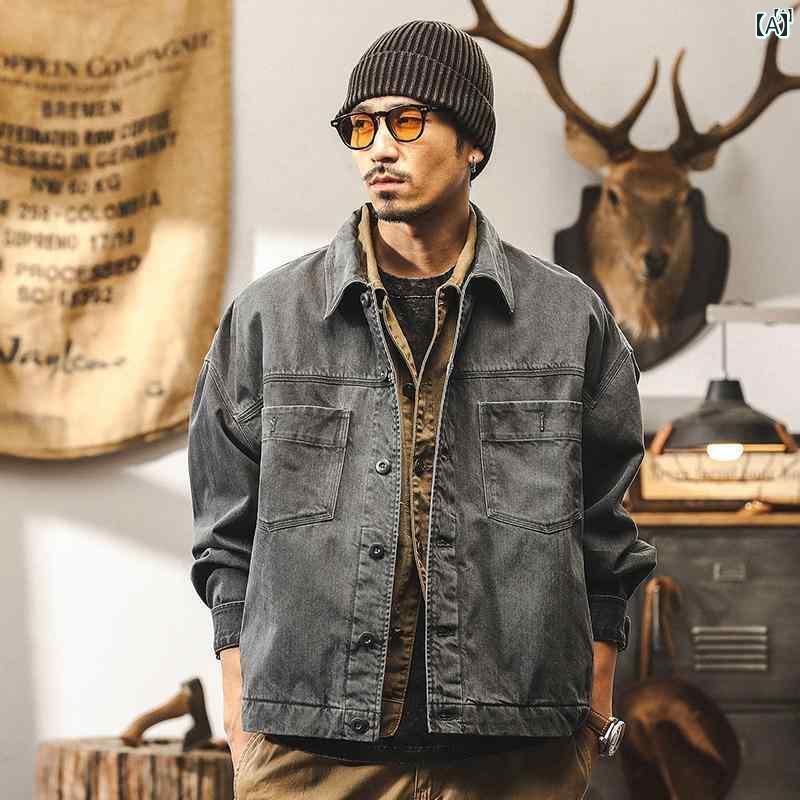 メンズ　カジュアル　男性　オシャレ 秋 男性用 アメリカン レトロ ヘビーウェイト ワークウェア ジャケット タフ カジュアル
