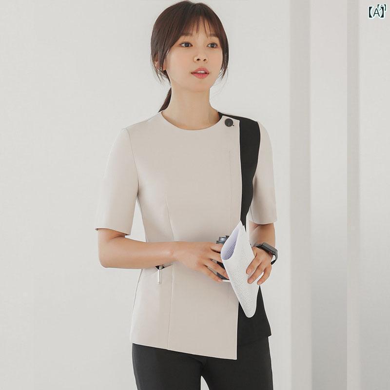 レディース チュニック　オシャレ　仕事着　かわいい 韓国 タトゥー アーティスト 美容師 フロント マネージャー 作業着 夏 スリム スキン プロ スーツ