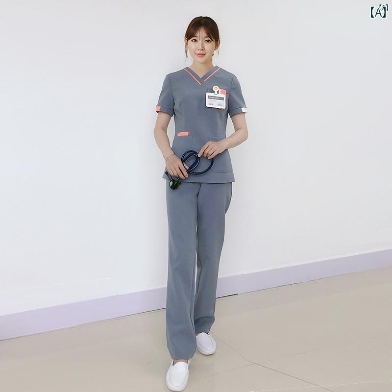 レディース チュニック　オシャレ　仕事着　かわいい 韓国 口腔 歯科用 手洗い 服 半袖 ストレッチ 作業着 手術 セット ブラシ ハンド アイケア