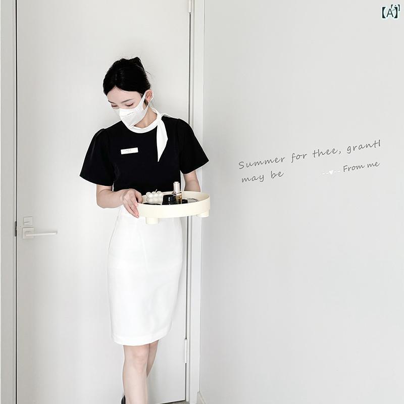 レディース チュニック　オシャレ　仕事着　かわいい 韓国 美容 サロン フロント クラブ 技術者 作業着 ハイエンド スリムフィット スカート 医療 相談 ショッピング ド 服