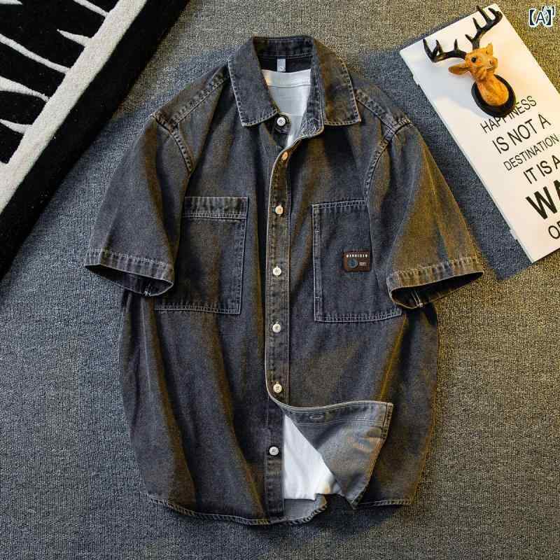 デニム調の半袖シャツ ARCADE デニムシャツ 長袖 七分袖 半袖 メンズ 6.5oz ウォッシュ