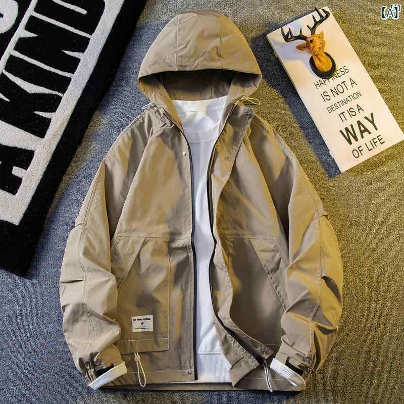 メンズ ファッショオン オシャレ カジュアル 男性 トップ ステッチワーク ジャケット メンズ 春秋 防風 撥水 機能 フード付き