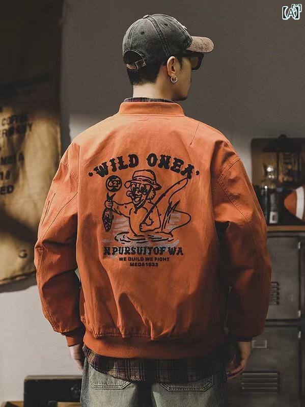 メンズ ファッショオン オシャレ カジュアル 男性 アメリカン レトロ ショート 野球 ユニフォーム ジャケット 男性用 春秋 たり ワークウェア コーチ