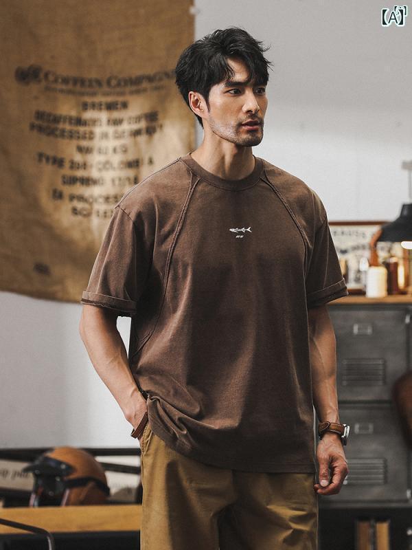 メンズ　ファッショオン　オシャレ　カジュアル　男性 アメリカン レトロ ヘビーウェイト Tシャツ 半袖 夏 ファッション タフ コットン シルエット トップ 男性用